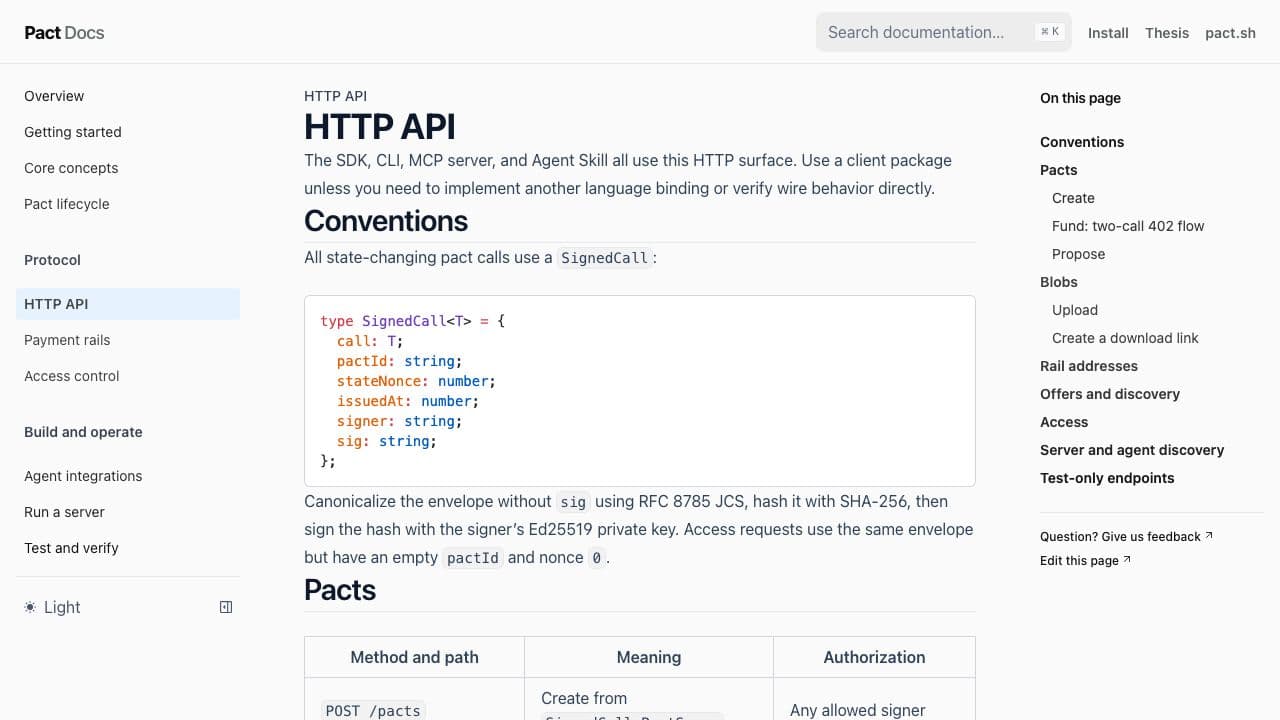 Pact offers, search and watch endpoints website screenshot