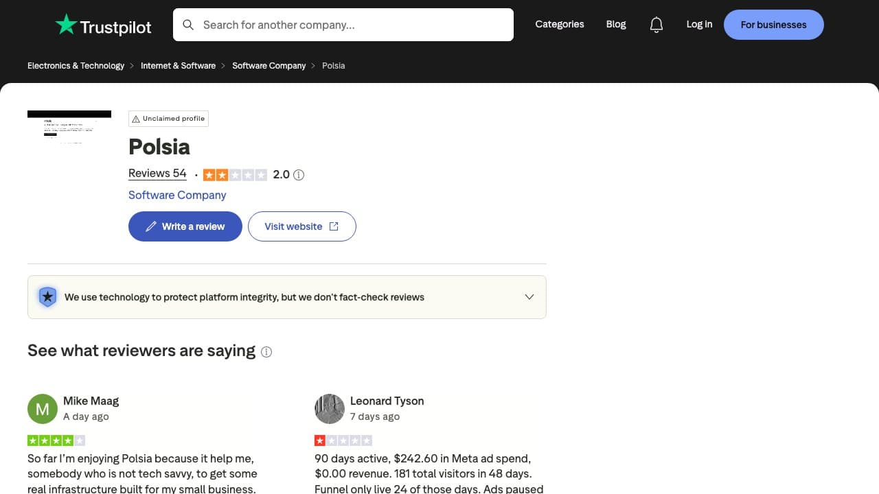 Polsia reviews website screenshot