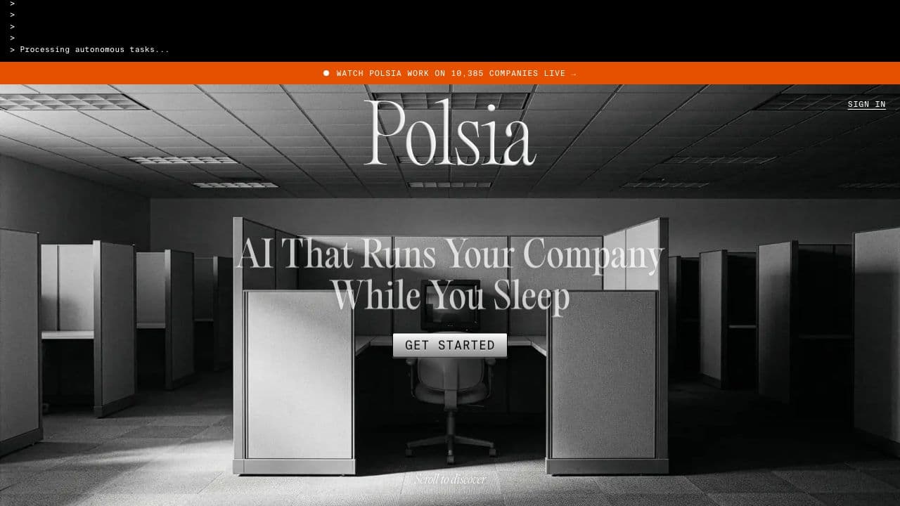 Polsia product and pricing website screenshot