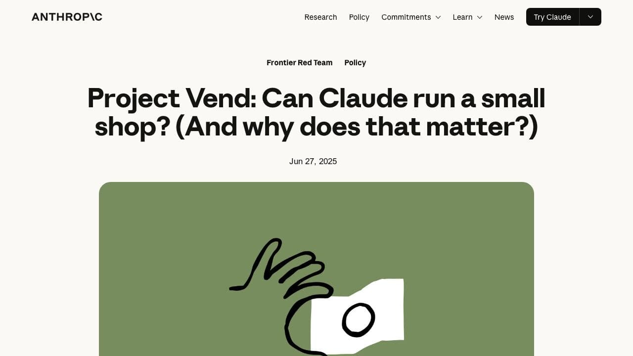 Project Vend, part one website screenshot