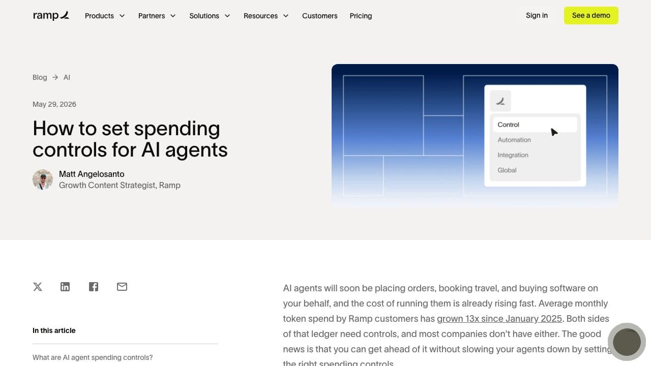 AI agent spending controls website screenshot