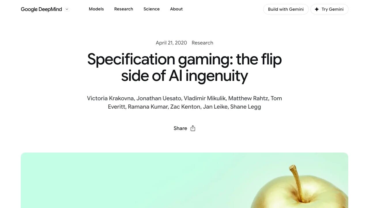 Specification gaming website screenshot