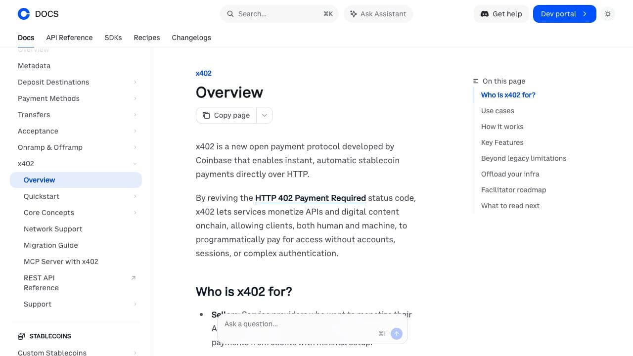 x402 documentation website screenshot