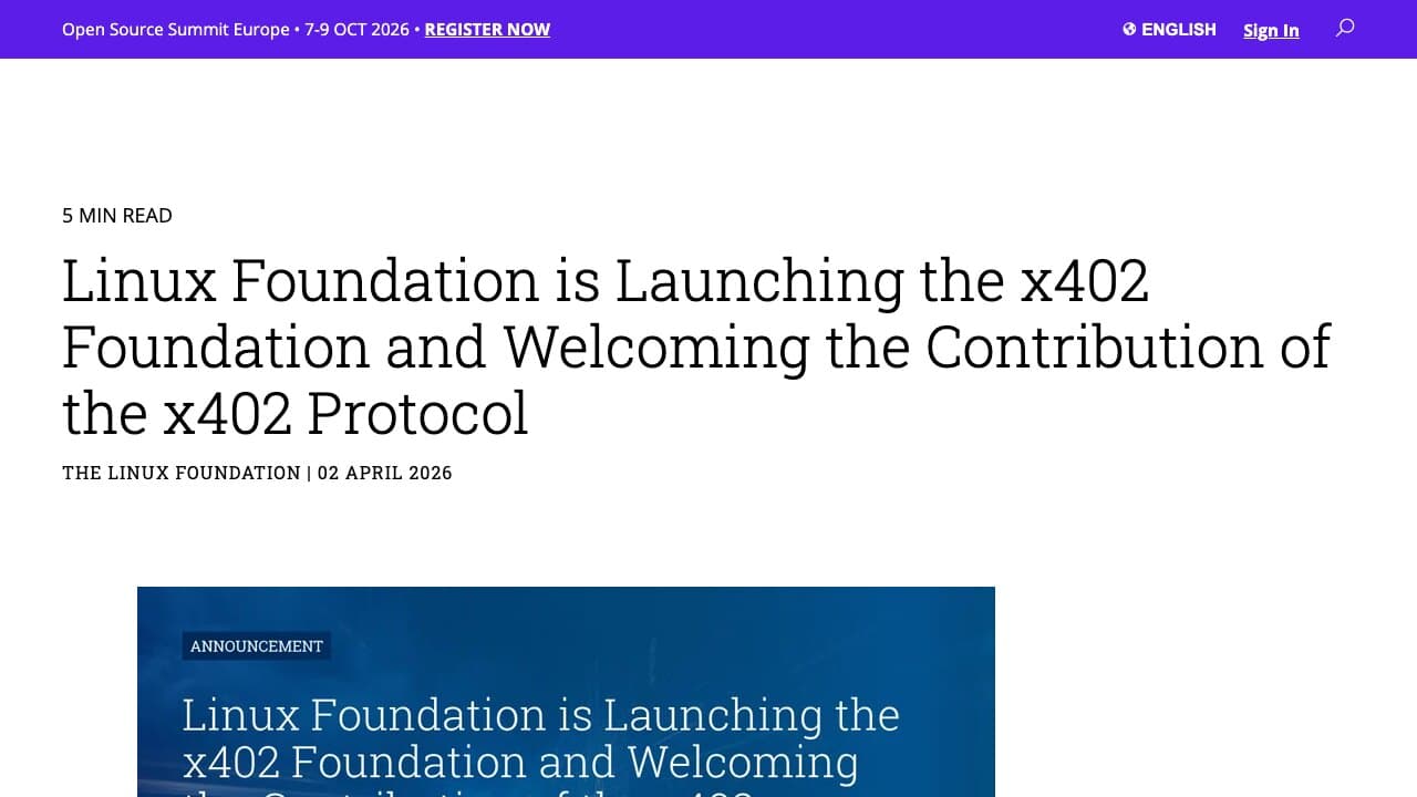 Launch of the x402 Foundation and supporting members website screenshot
